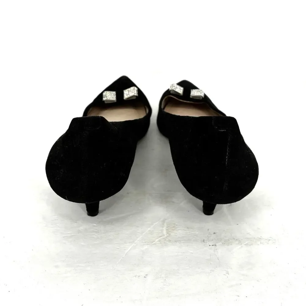 Coach Monroe Black Suede Kitten Heels Crystal Bow Pumps Women's Size 9